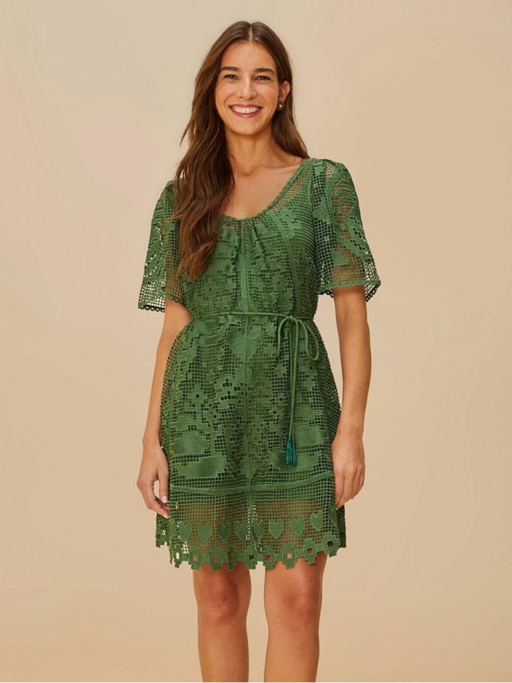 Farm Rio Green Pineapple Guipure Mini Dress